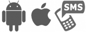 android and apple logos and text sms icon