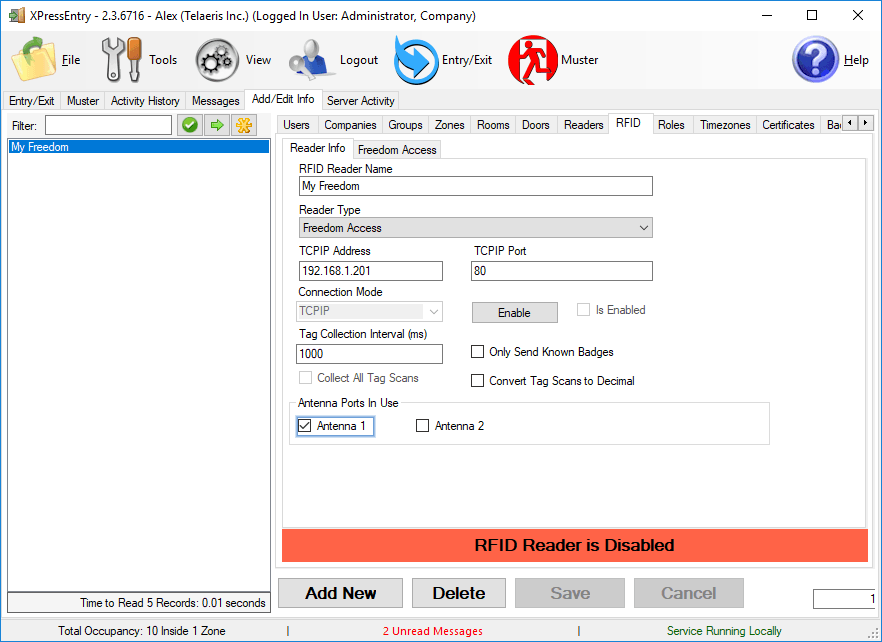 XPressEntry RFID tab Disabled