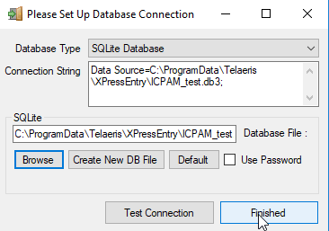 SQLite database connection set up
