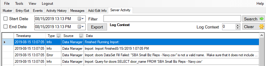 xpressentry server activity