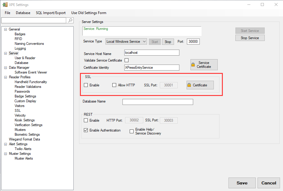 xpressentry server settings