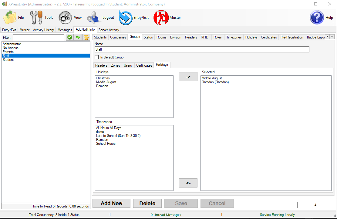 adding holidays to groups