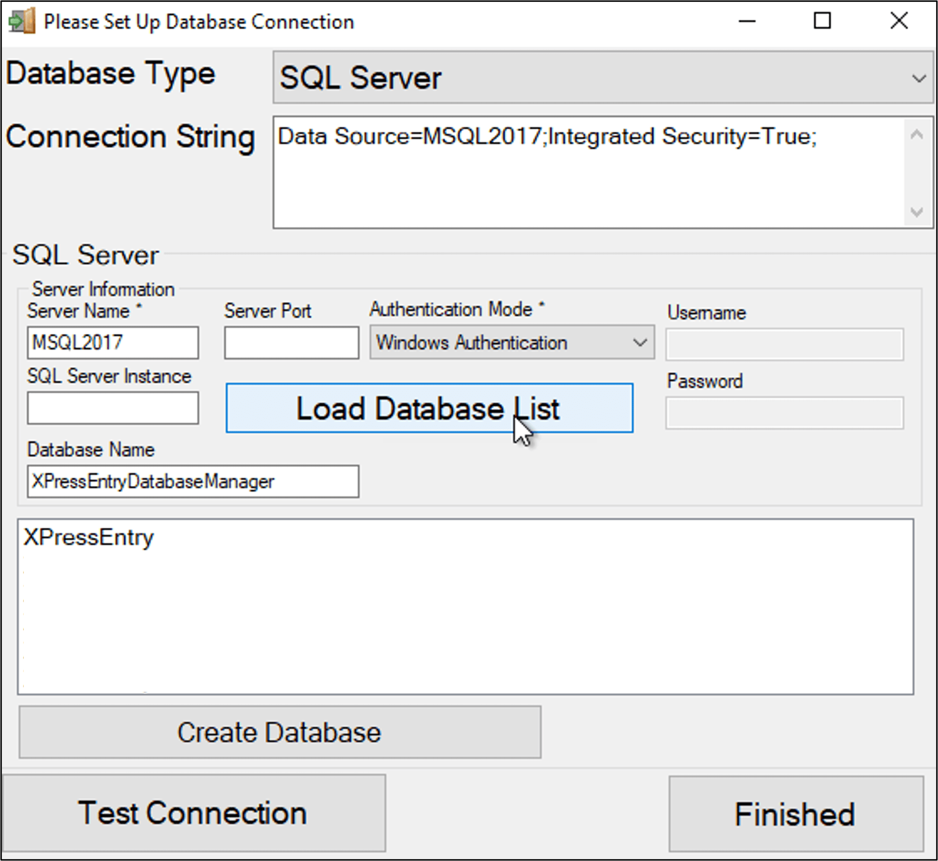 xpressentry database connection