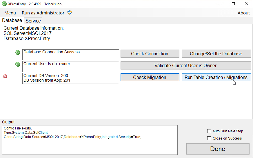 xpressentry run table creation