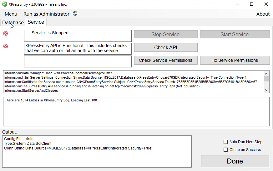 xpressentry service permissions