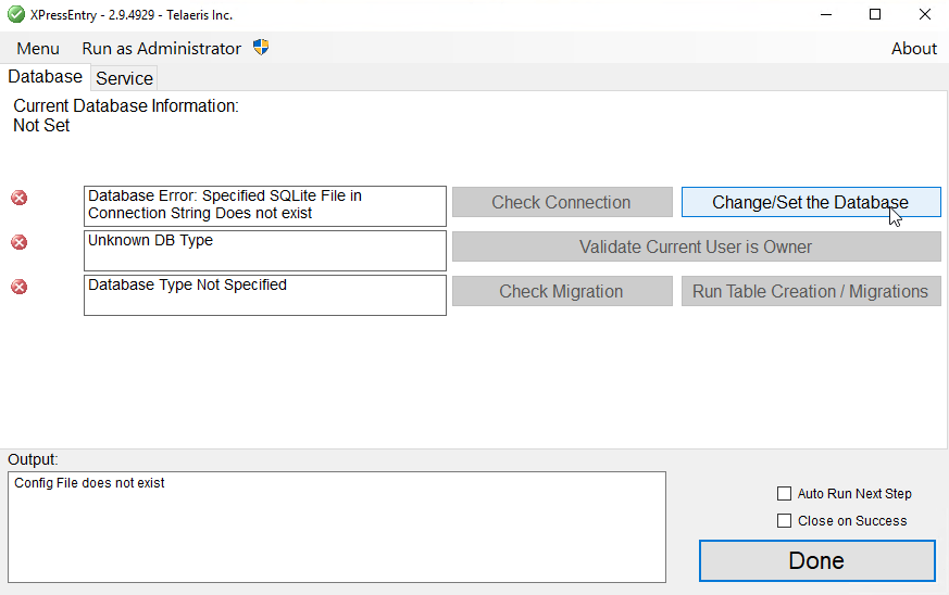 xpressentry set the database