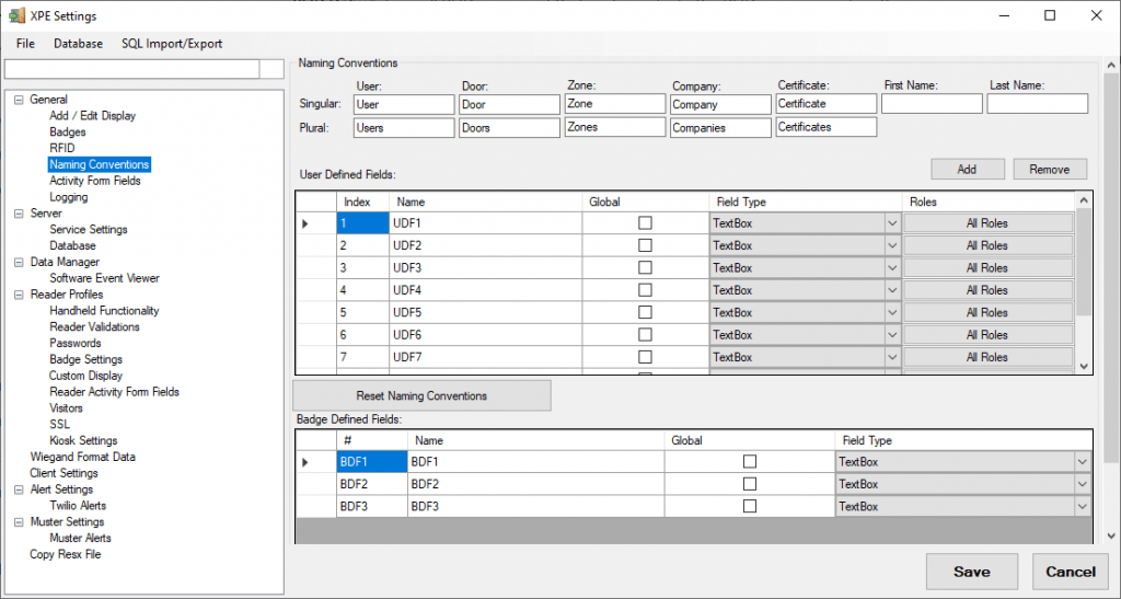 Naming Conventions Settings