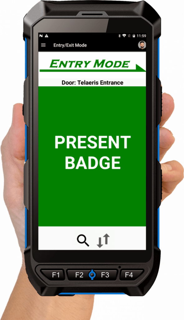 hand holding entry mode badge reader