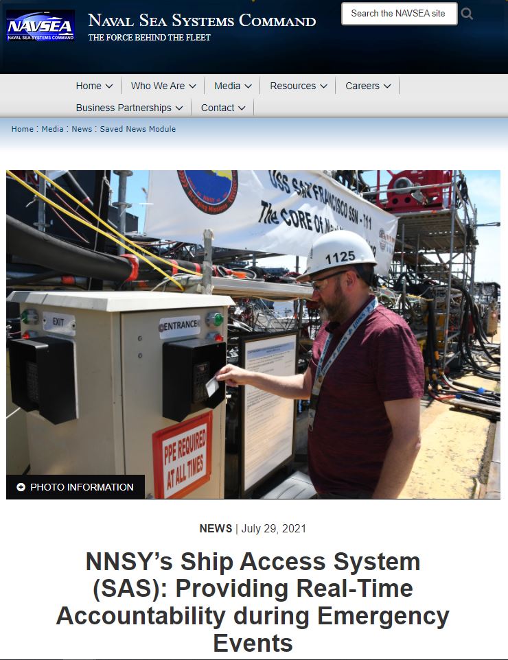 Norfolk Naval Shipyard Ship Access System (SAS): Providing Real-Time Accountability during Emergency Events