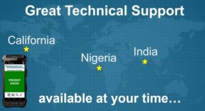 A map with stars in 3 time zones. Great Technical Support available at your time.