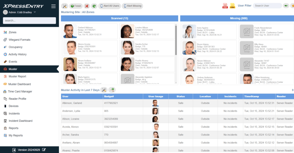 XPressEntry Mustering view