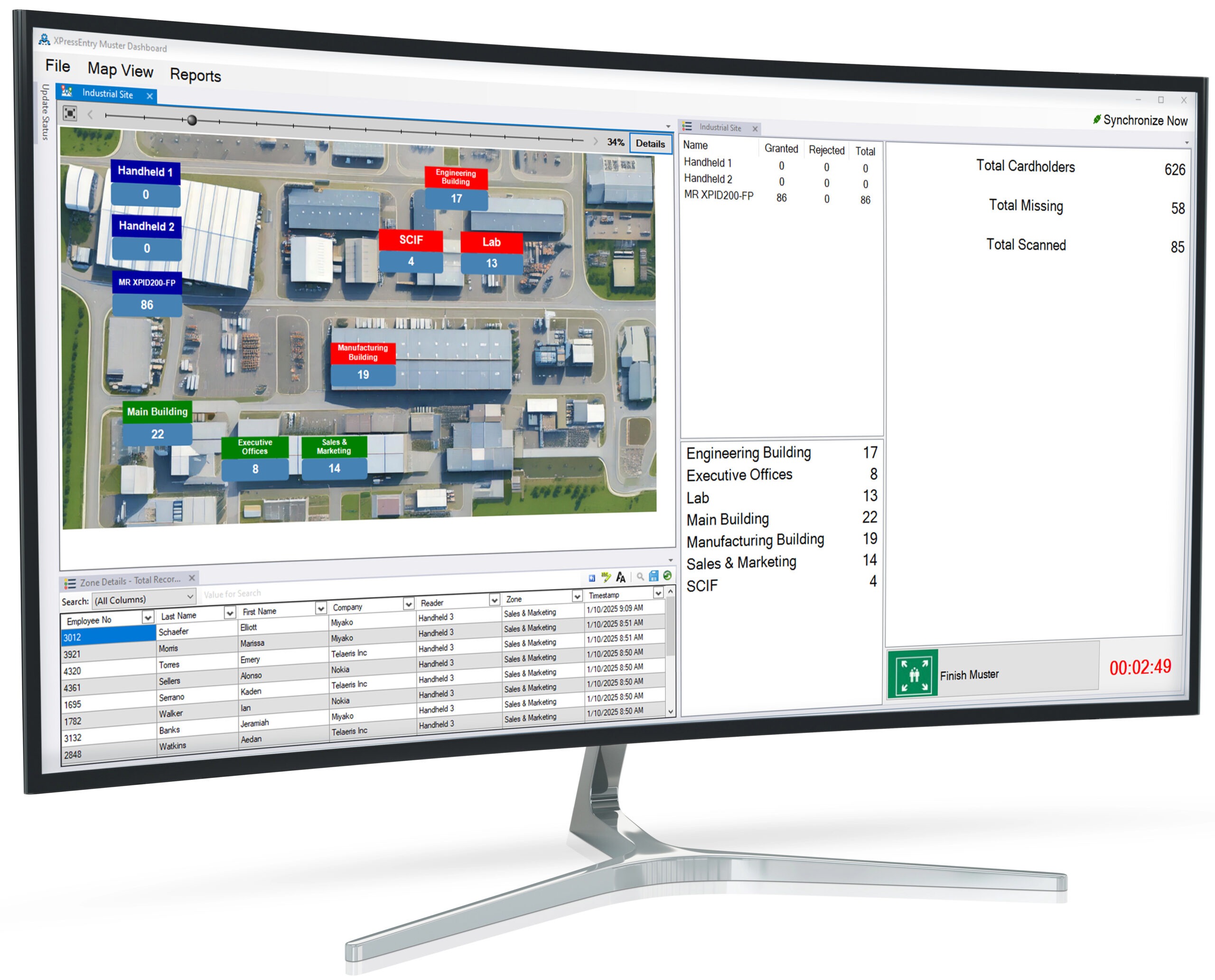 real-time occupancy visualized on a facility map with xpressentry muster dashboard