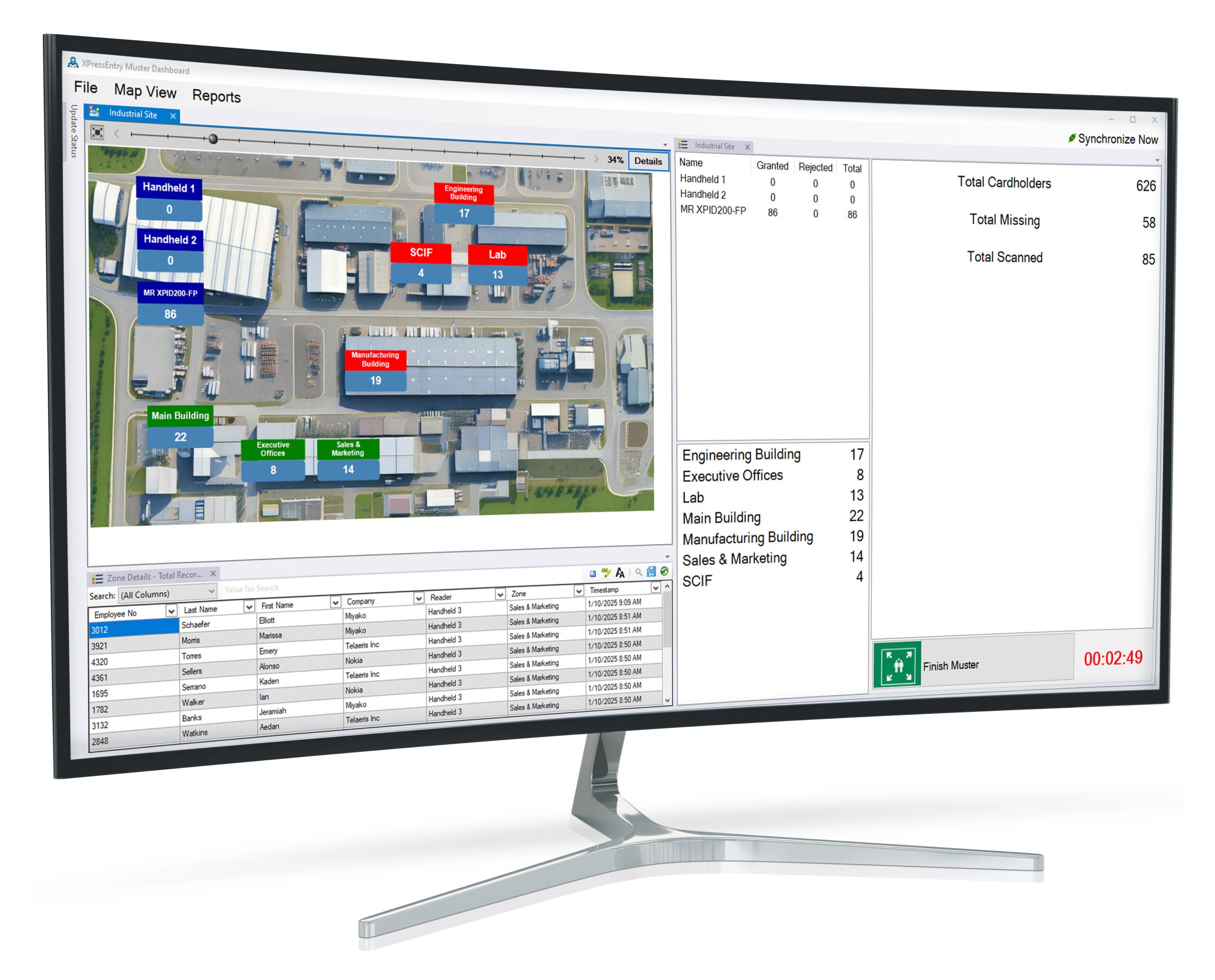 xpressentry muster dashboard and maps view